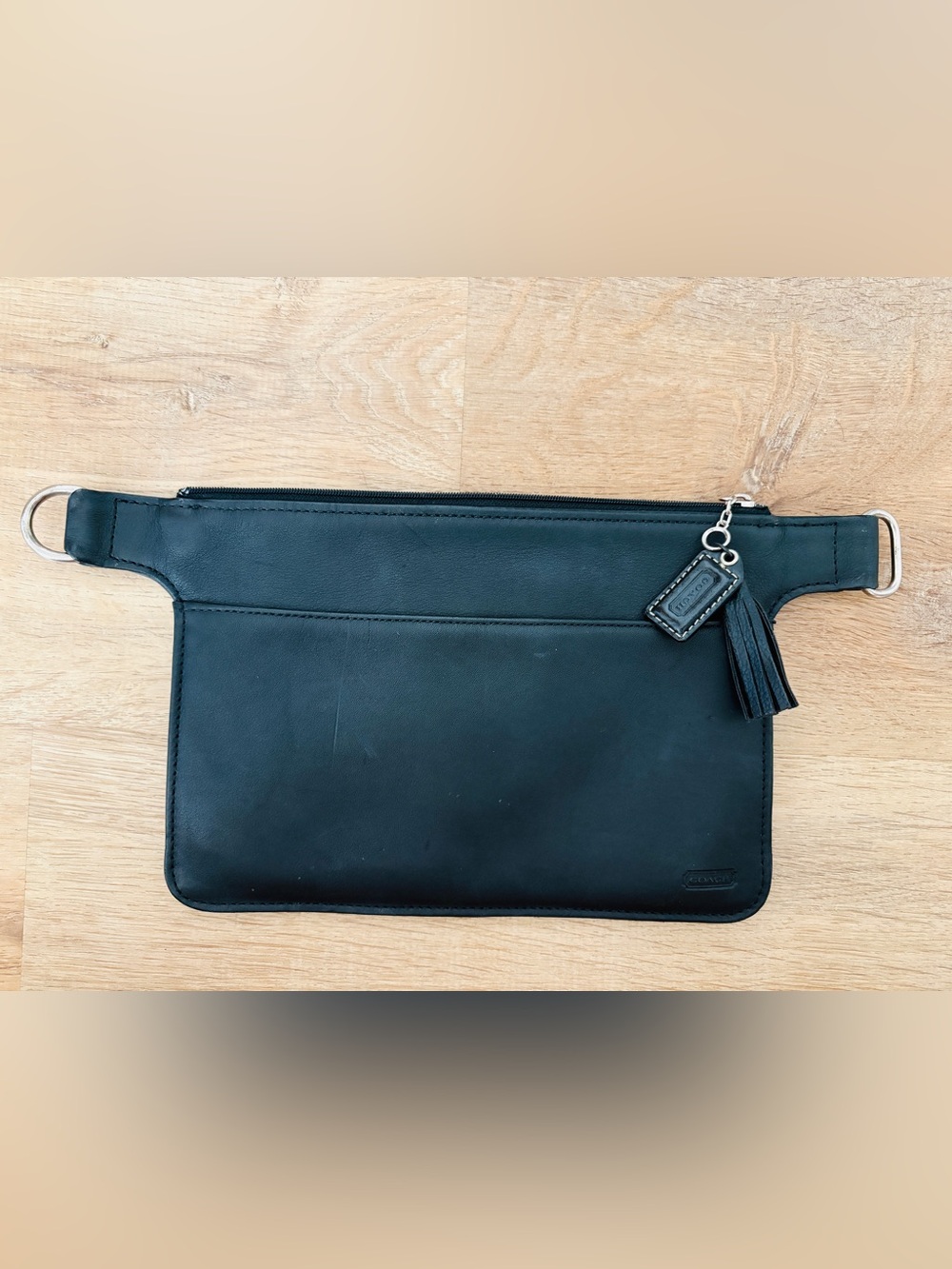 Coach Black Leather Zip Belt Bag